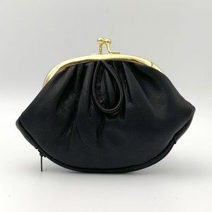 Vintage-style Small Leather Coin Purse - Black